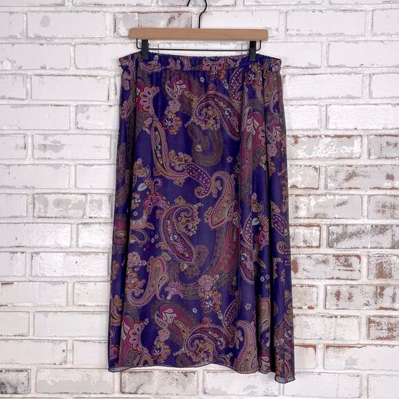 Coldwater Creek Purple Multi Paisley Flowy Layered Boho Whimsigoth Midi Skirt PL - Picture 1 of 9
